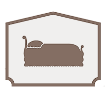 Elegant funeral bed graphic emblem with classic design, symbolizing serenity and respect.