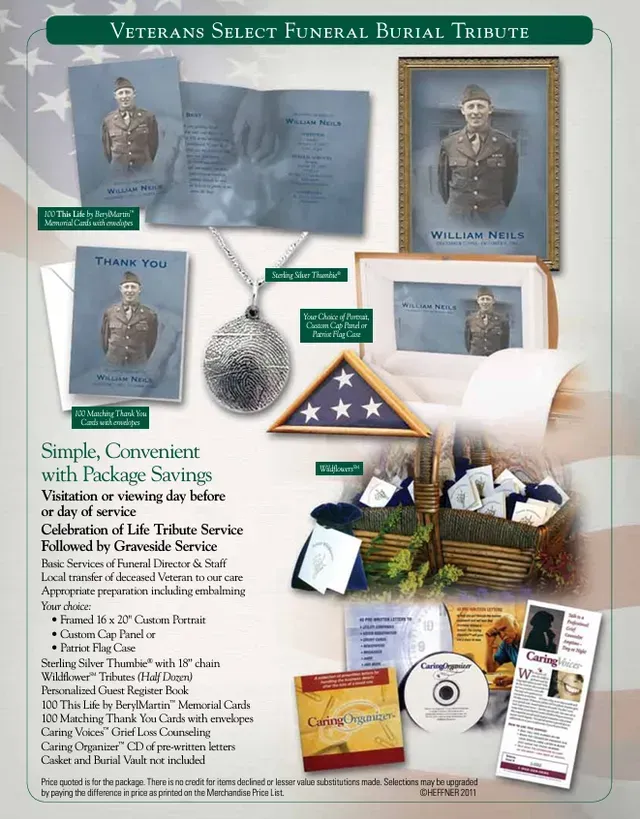 Veterans tribute package includes custom portraits, memorial cards, and a patriotic flag case.