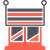 Stylized industrial machine icon with gray, red, and orange geometric parts