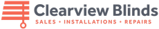 Clearview Blinds logo with red window-blind icon and gray text, “SALES • INSTALLATIONS • REPAIRS”