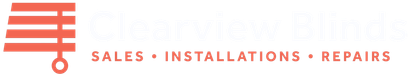 Red and white window blind logo with “Sales • Installations • Repairs” text