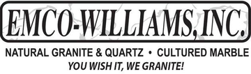 Emco Williams Inc Logo for EMCO-WILLIAMS, INC. with text: Natural Granite & Quartz, Cultured Marble, and the tagline