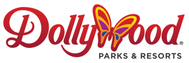 DollyWood logo with red text and a butterfly in place of the letter