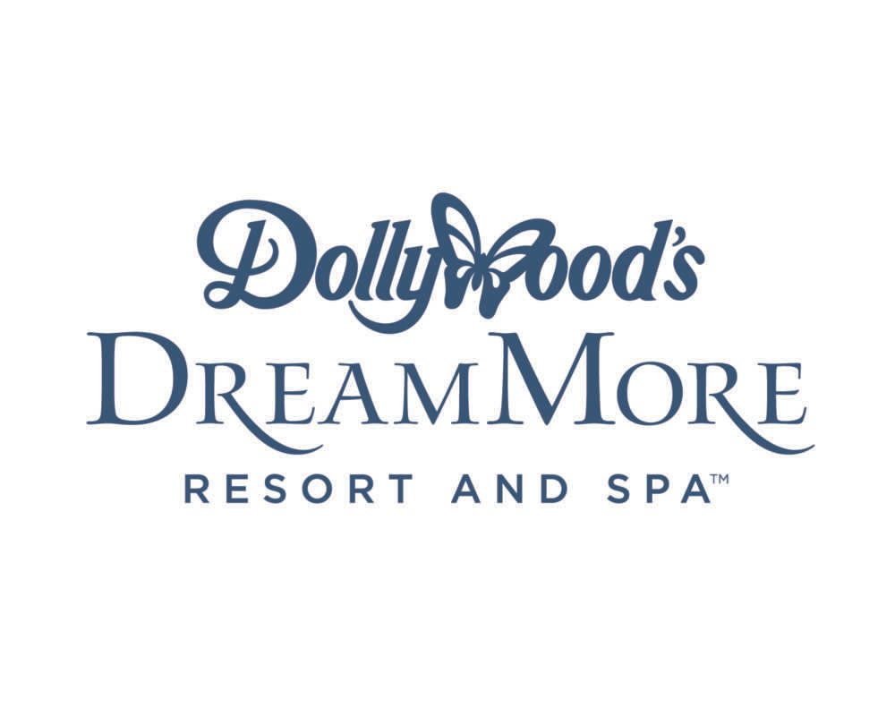 Dollywood's DreamMore Resort and Spa logo in navy blue, with a butterfly symbol.