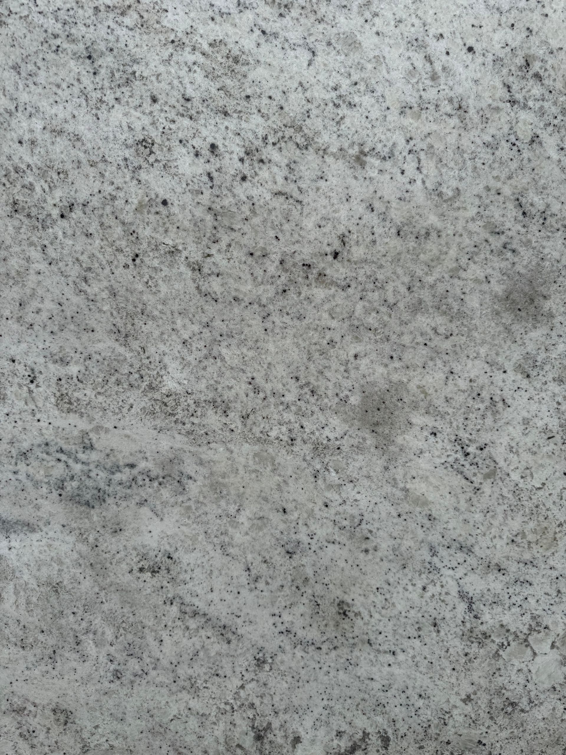 Grey and white granite countertop, speckled with black flecks.