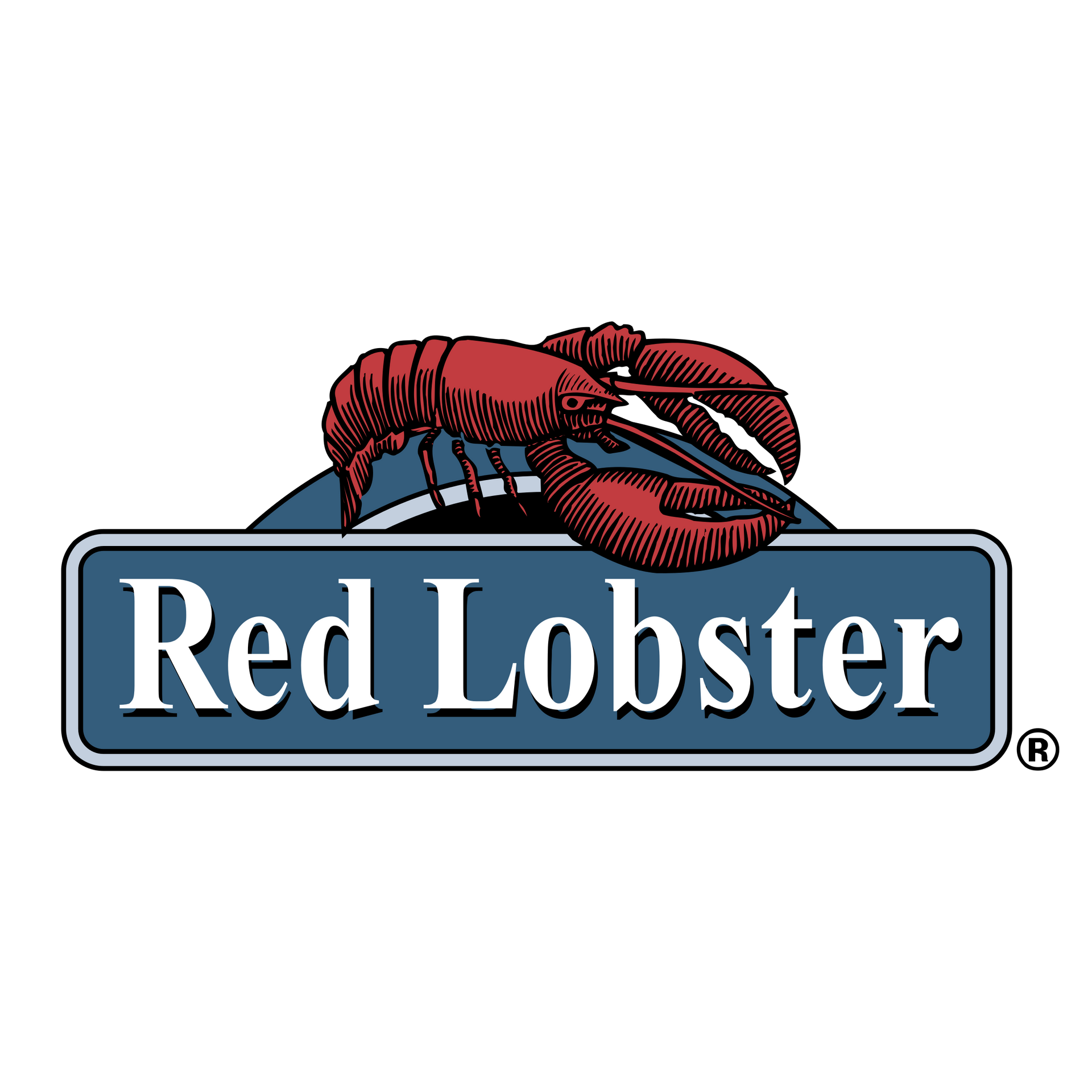 Red Lobster logo: red lobster on a blue sign with white text.