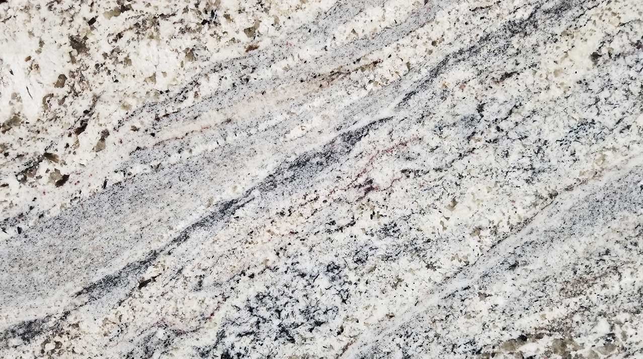 White granite with gray and black veining.