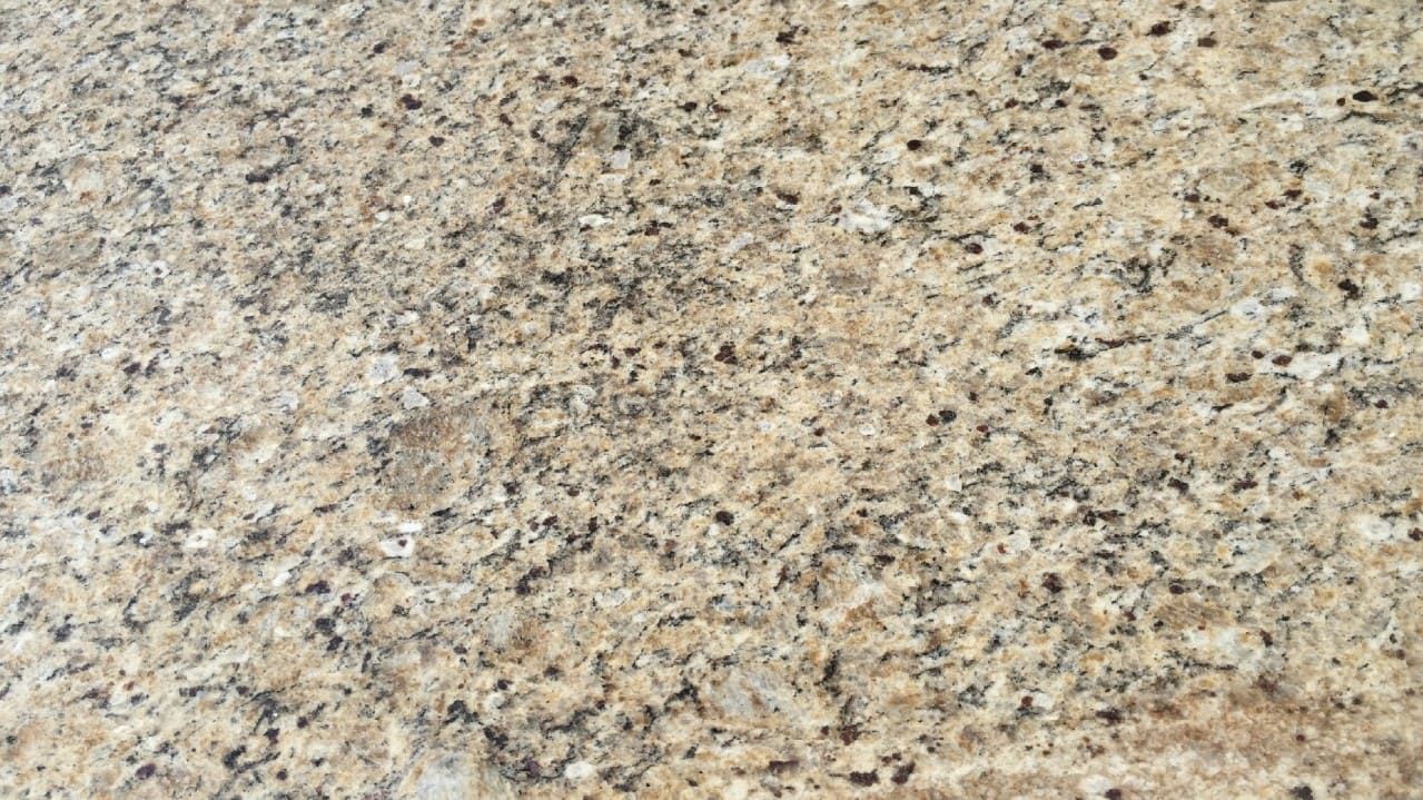Tan and black speckled granite countertop.