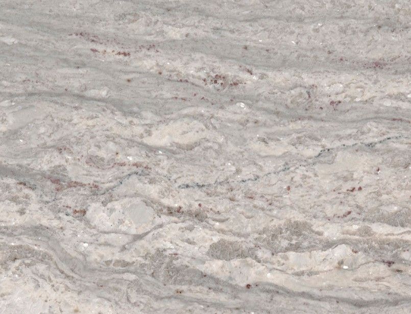 White and gray marbled granite countertop with subtle waves and flecks of color.