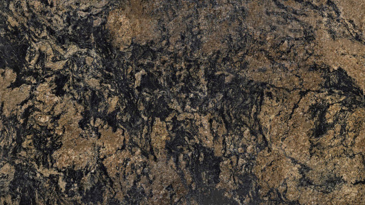 Close-up of granite with swirls of black and brown.