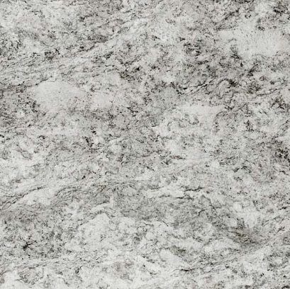 White granite countertop with gray and black veining.