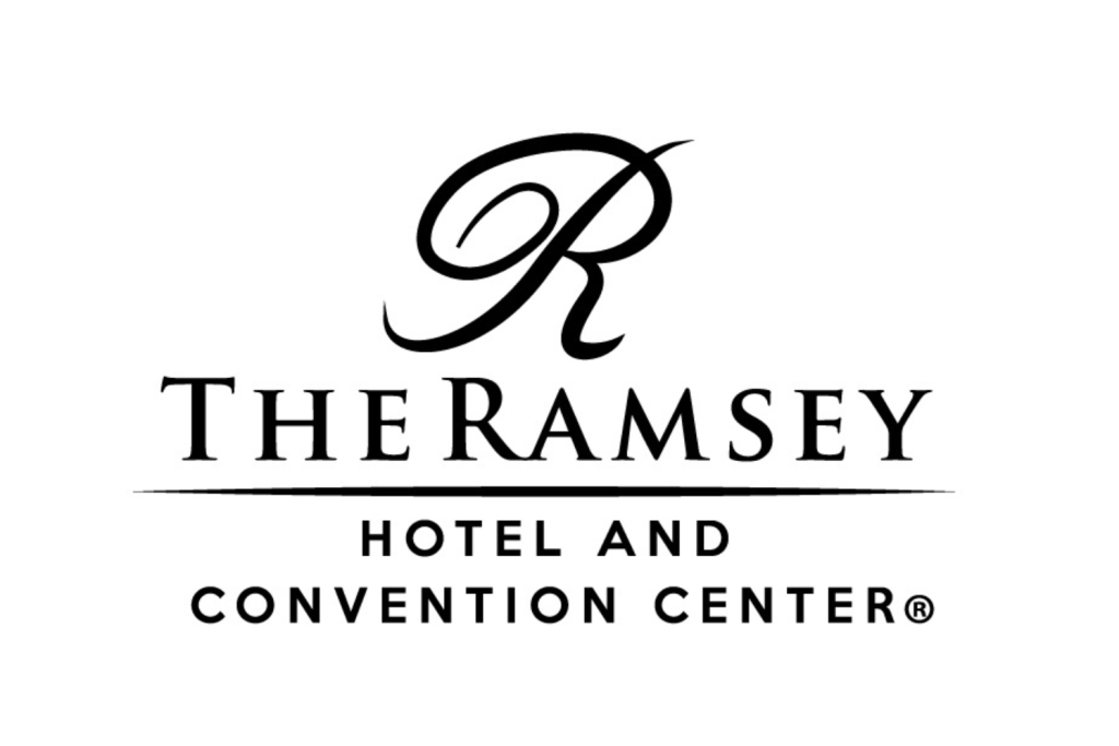 The Ramsey Hotel and Convention Center logo, black text and script