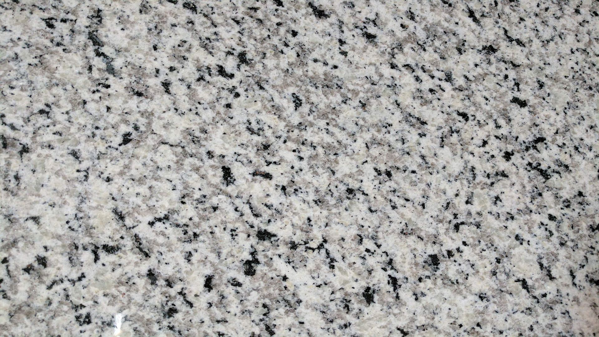 White granite countertop with black and gray speckles.