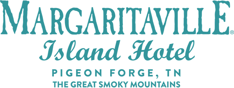 Margaritaville Island Hotel logo in teal. Located in Pigeon Forge, TN, near The Great Smoky Mountains.