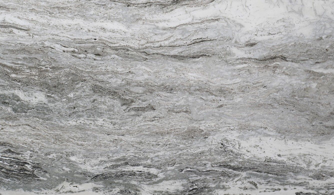 Gray and white marbled stone texture with layered, wavy striations