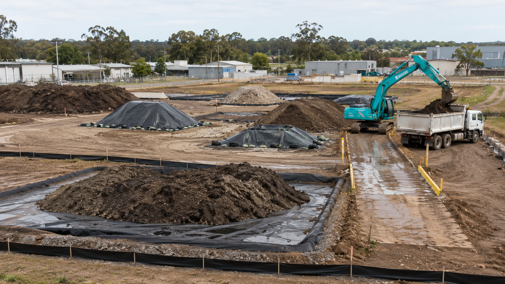 Excavated soil being managed during site remediation