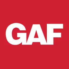 Logo GAF : Lettres blanches « GAF » sur fond rouge.