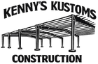 Kenny’s Kustoms Construction logo with a black steel carport frame illustration on white background