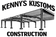 Kenny’s Kustoms Construction logo with a black steel carport frame illustration on white background