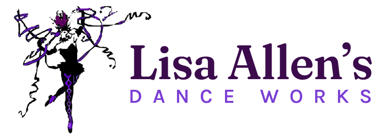 Lisa Allen’s Dance Works logo with a purple dancer silhouette and black-and-purple text