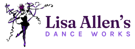 Lisa Allen&rsquo;s Dance Works logo with a purple dancer silhouette and black-and-purple text