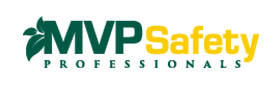 Logo of MVP Safety Professionals, with text in green and yellow and a leaf design.