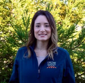 Woman wearing a navy jacket with