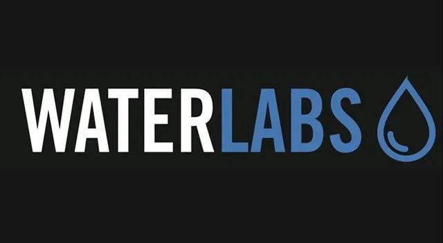 WATERLABS logo in white and blue with a water droplet icon on a dark background