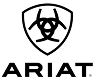 Ariat logo: Shield with stylized horseshoe design and brand name below.