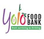 Yolo Food Bank logo with colorful vegetables: carrot, tomato, and lime, with text