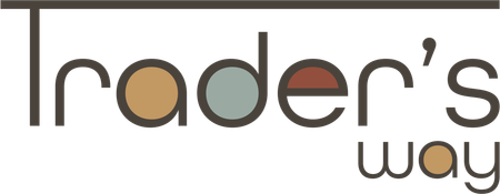 Trader’s Way logo in gray and brown text with stylized circular letters