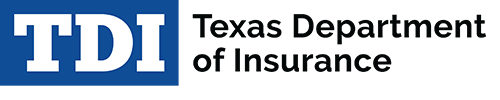 Texas Department of Insurance logo with white TDI letters on blue and black text on white background