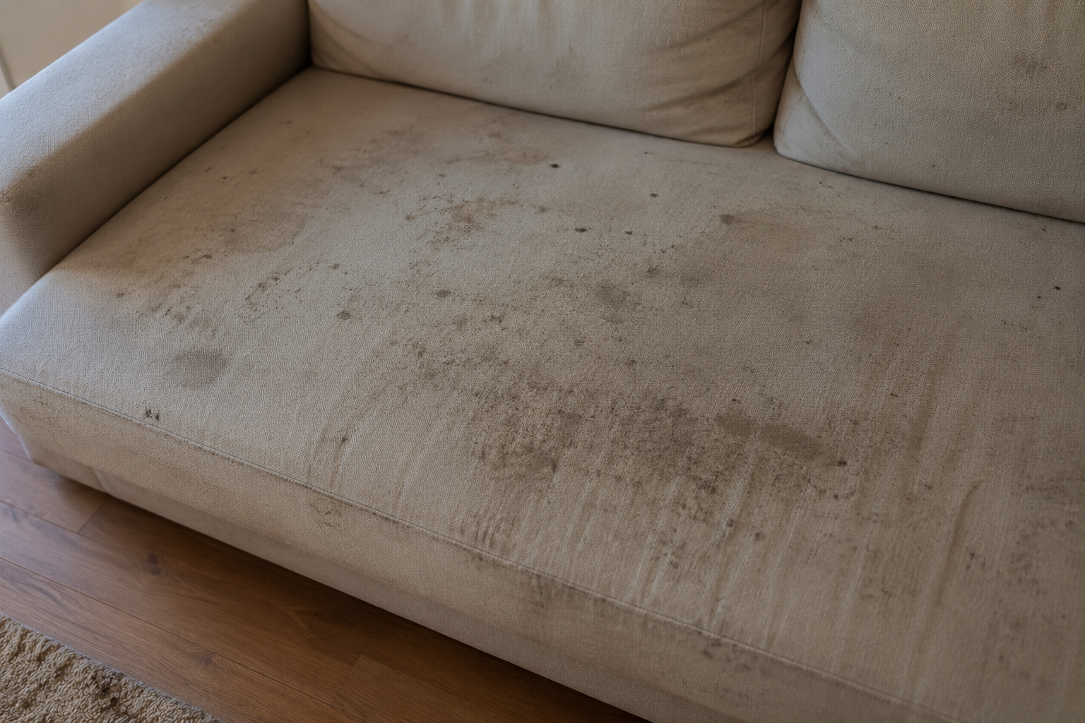 Sillón tapizado en tela naranja con lunares, brazos y respaldo curvos.