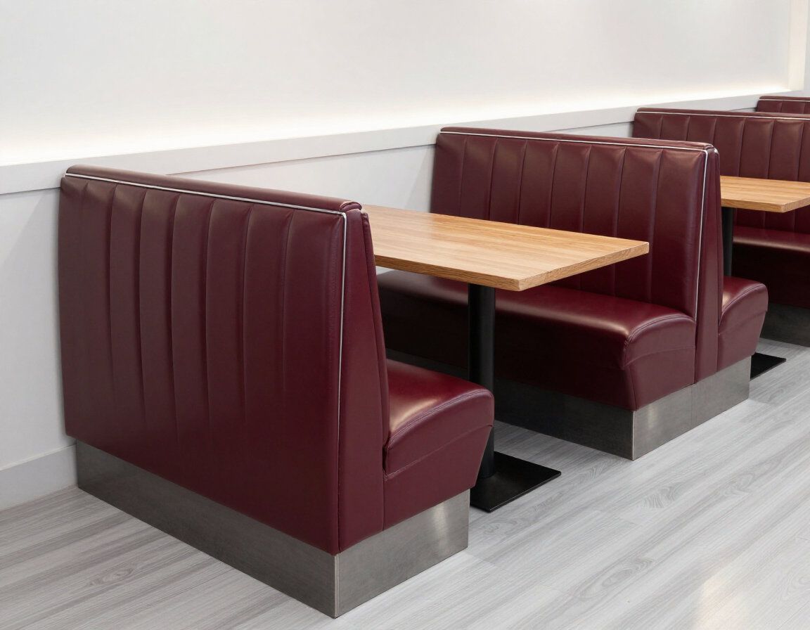 Restored restaurant booth after upholstery repair