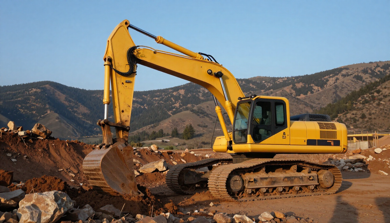 Excavator clearing land