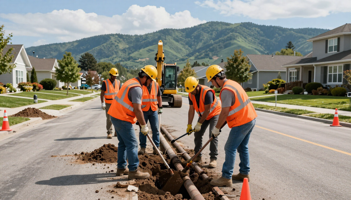 Excavator working on utilities