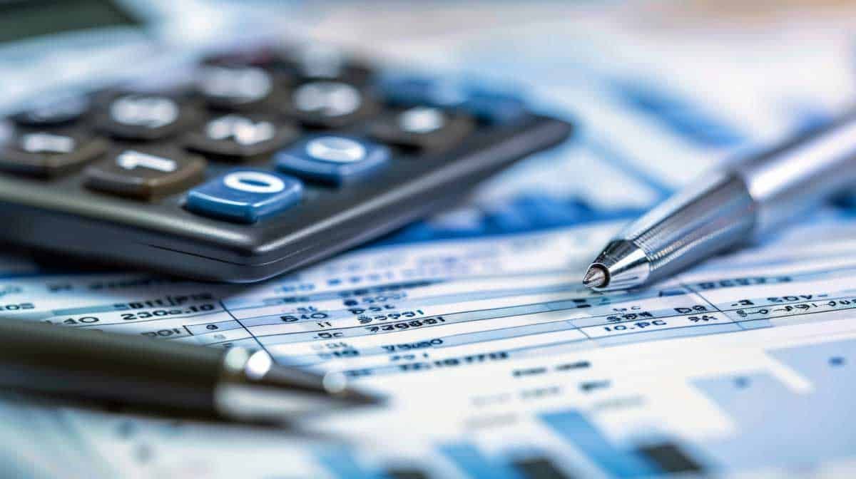 Calculator and pens on top of financial documents.