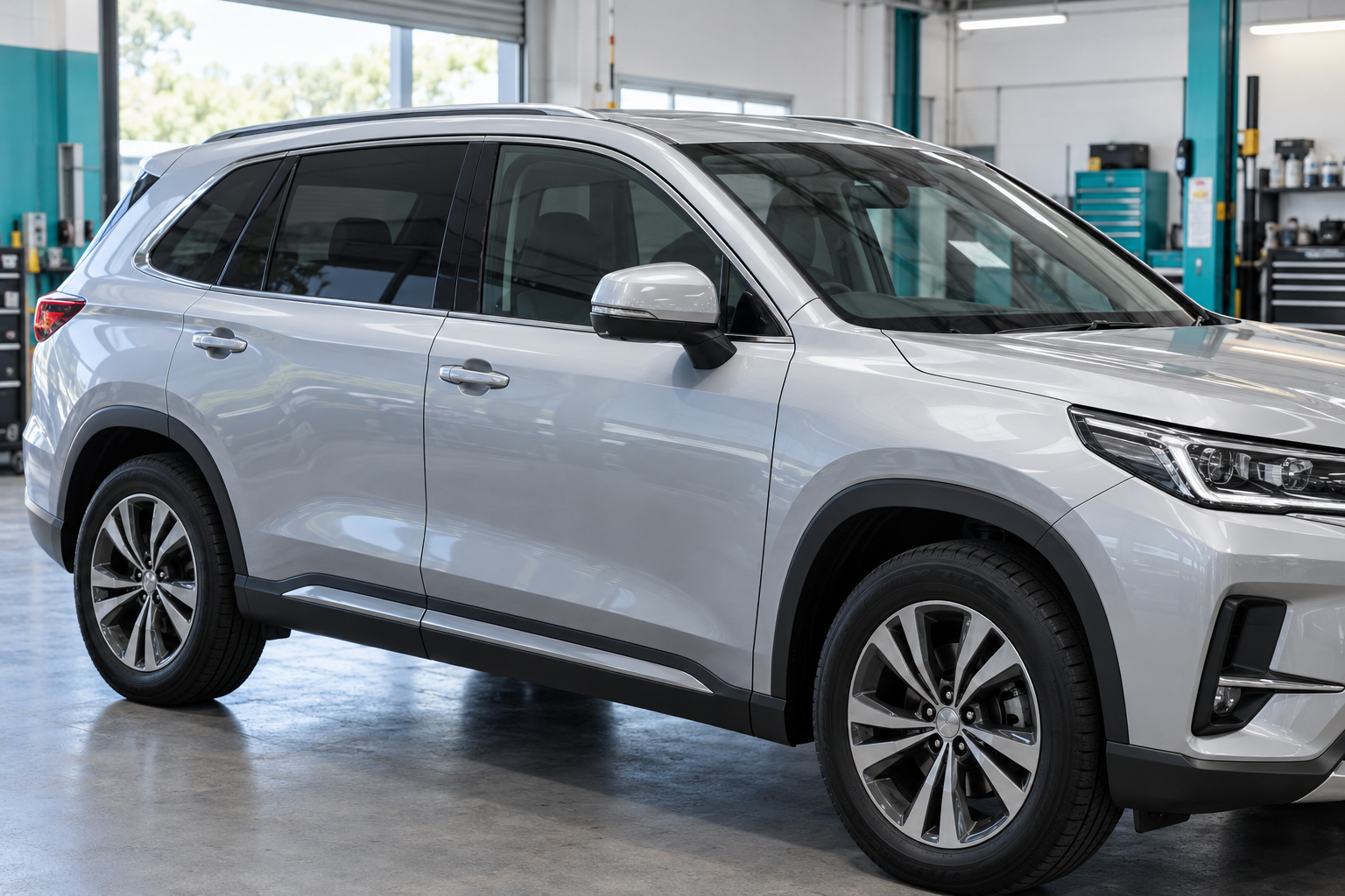 Illustrative silver SUV showing tinted side windows