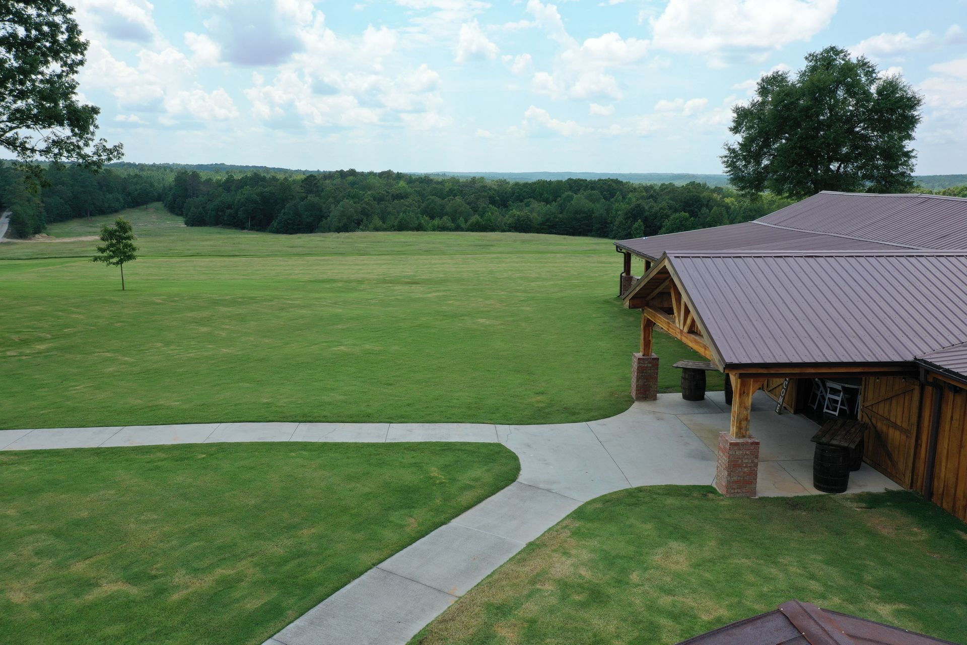 Wide shot of open countryside fields