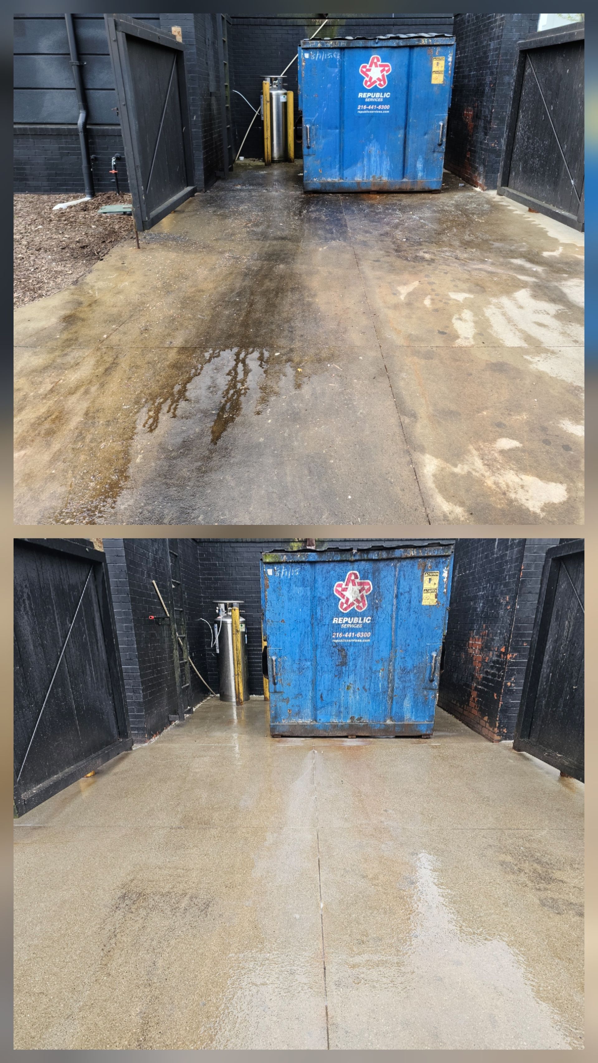 Storefront sidewalk and entryway pressure washed for curb appeal