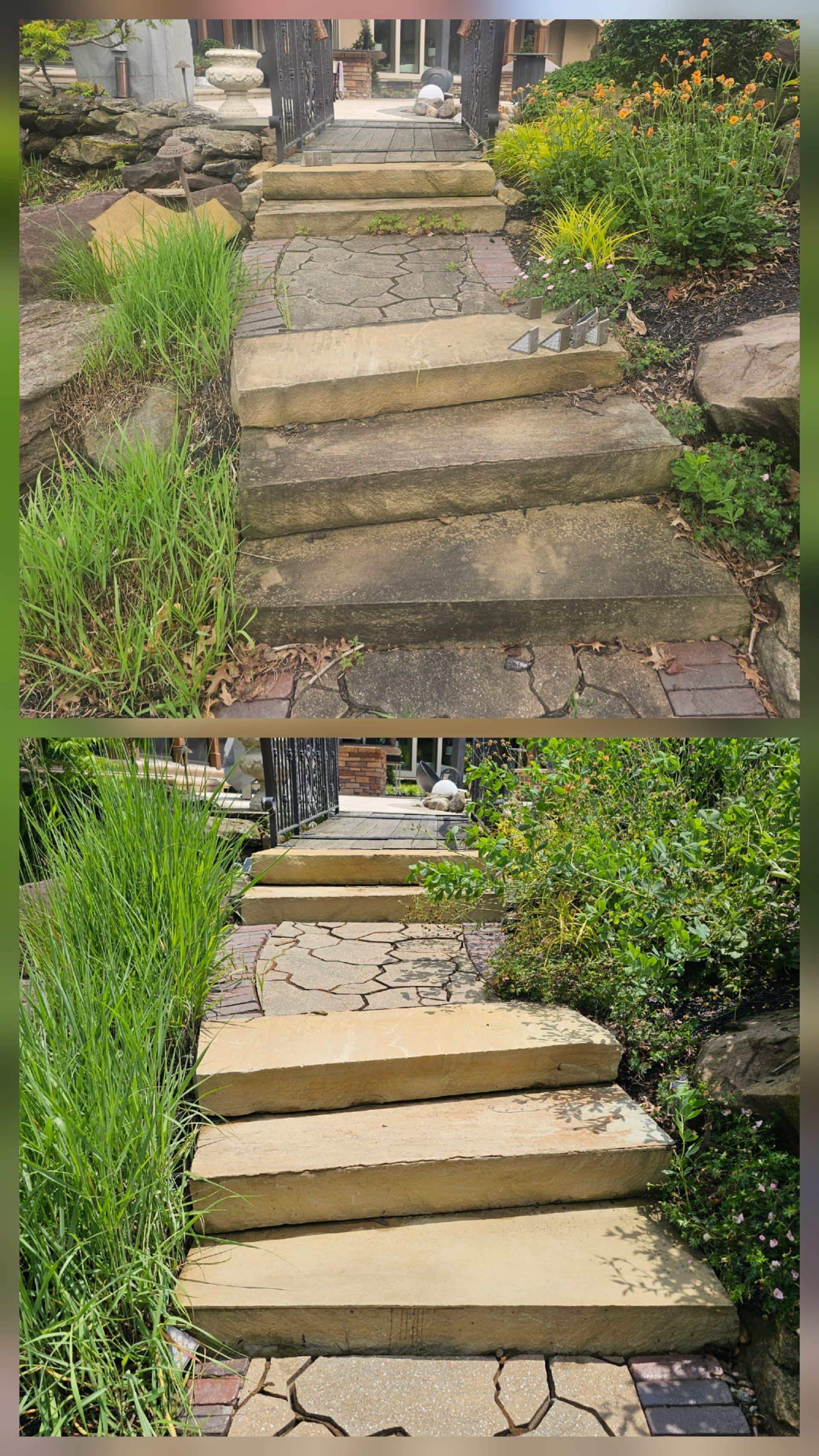 Before and after sandstone cleaning