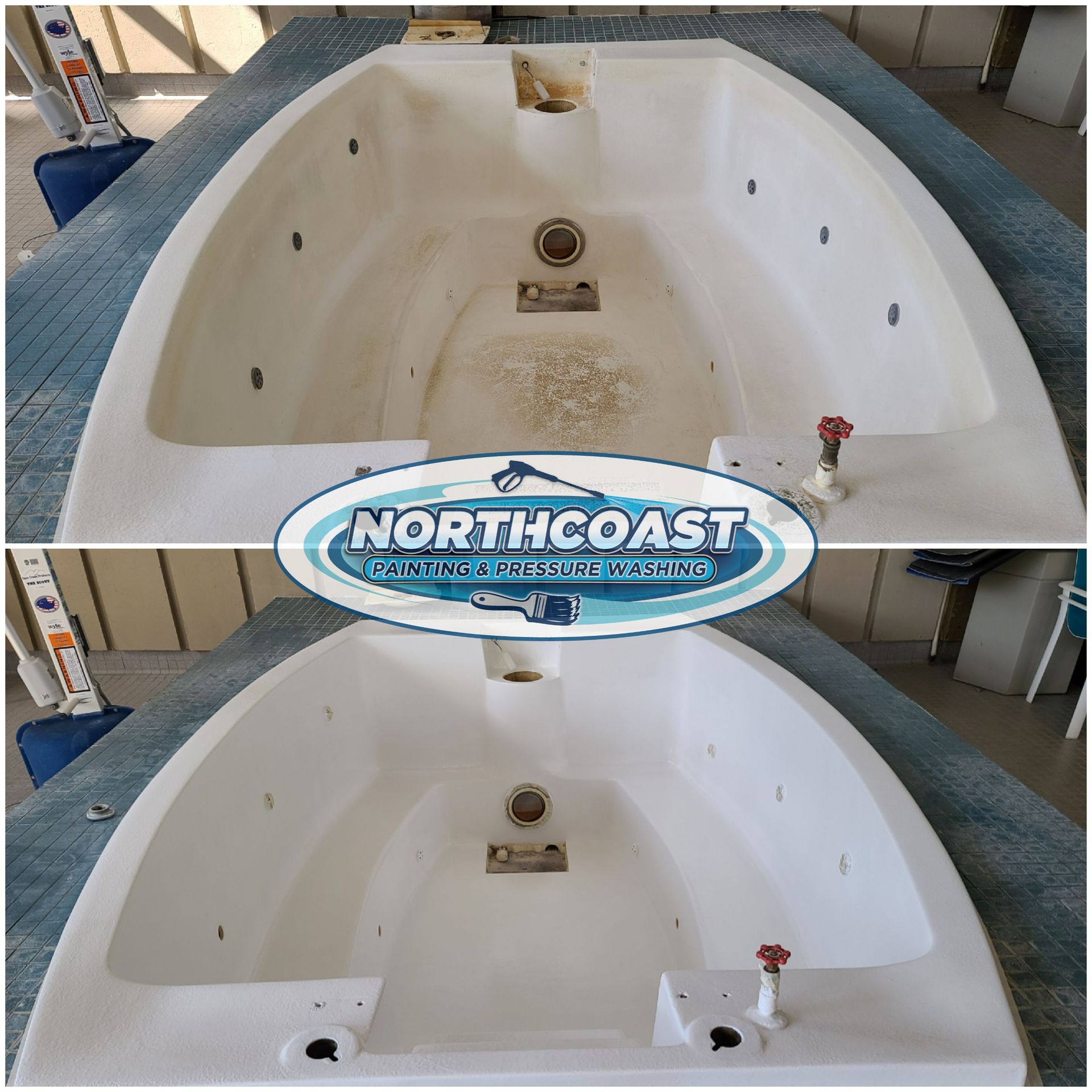 Hot tub resurfacing and painting before and after Northcoast Painting Ohio