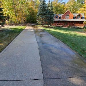 Driveway pressure washing before and after