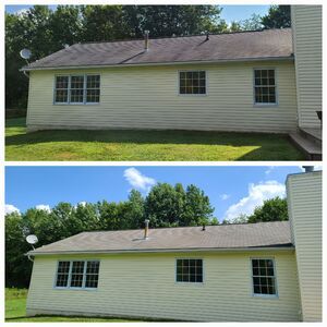 Before and after residential roof cleaning results