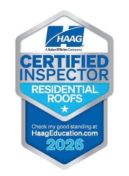Haag Certified Inspector Residential Roofs badge with blue, gray, and white text, 2026