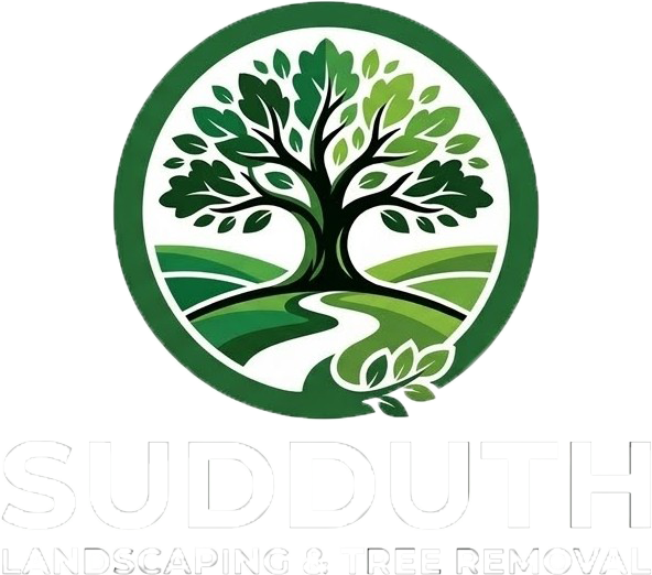 Logo for Sudduth Landscaping & Tree Removal featuring a green tree illustration inside a circle above the company name.