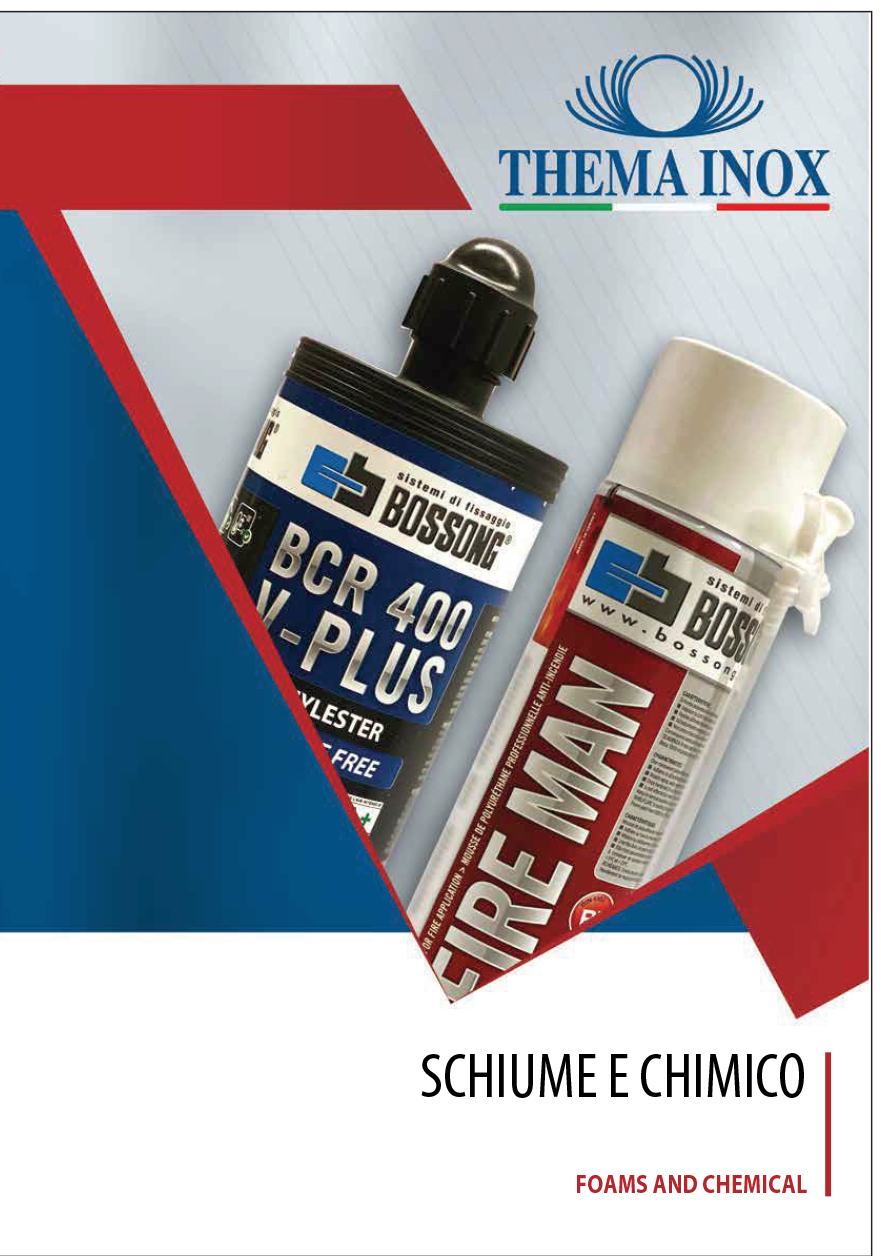 Una brochure di un'azienda chiamata thema inox mostra due bottiglie di schiuma.