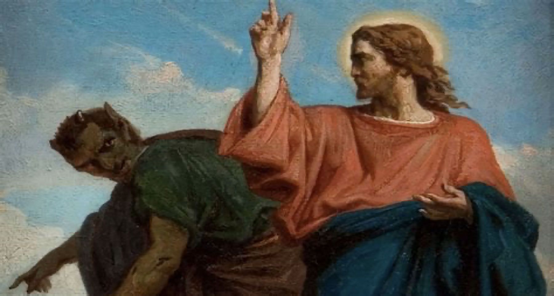 It is a painting of jesus and the devil.