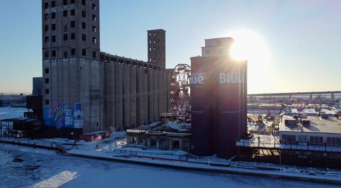 Grain elevators at sunrise in Buffalo, NY, an industrial landmark near Western New York manufacturin