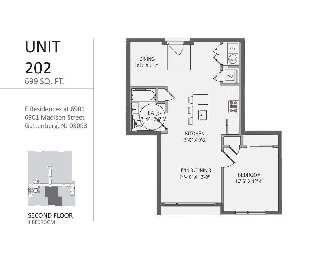 A floor plan of a unit 202 apartment.